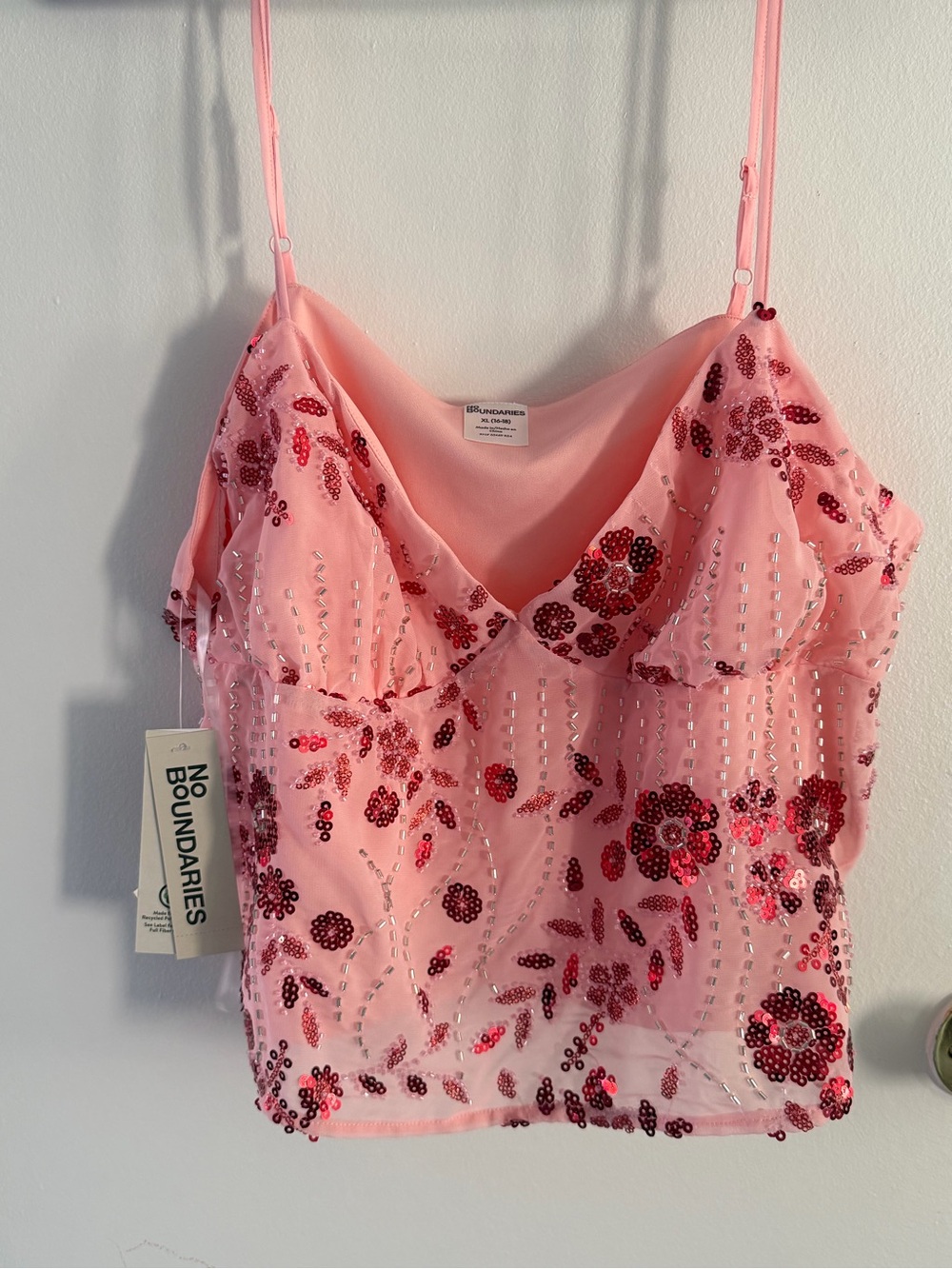 No Boundaries Light Pink Sequin Floral Cami Top